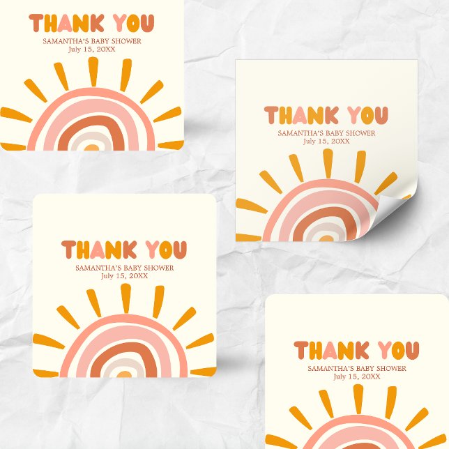 Adesivo Quadrado Little Ray of Sunshine Boho Sun Baby Shower (Little Ray of Sunshine Retro Baby Shower Square Sticker)