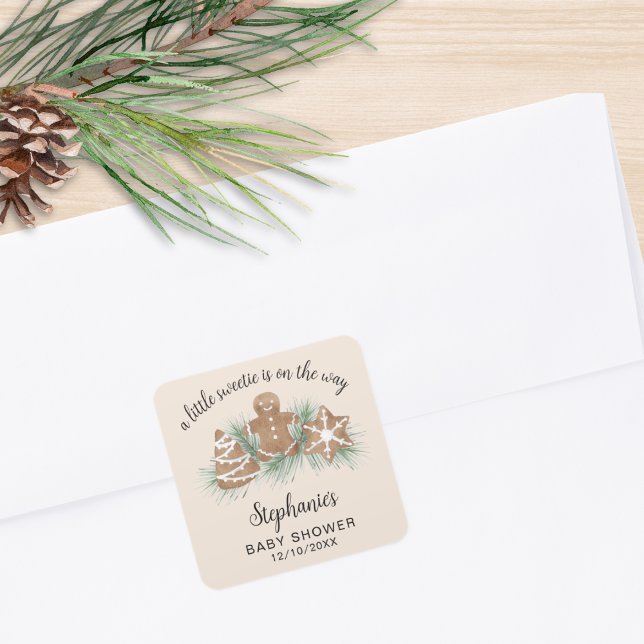 Adesivo Quadrado Little Sweetie Gingerbread Baby Shower (Criador carregado)