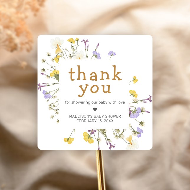 Adesivo Quadrado Little Wildflower Baby Shower (Wildflower Baby Shower Sticker)