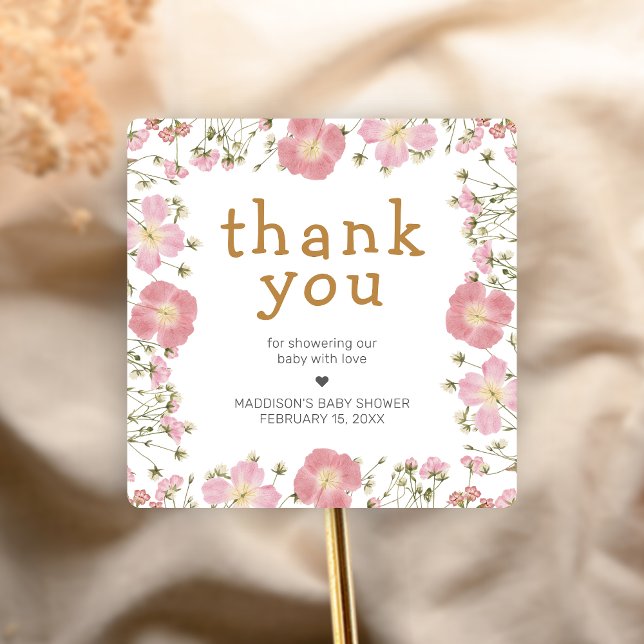 Adesivo Quadrado Little Wildflower Boho Baby Shower (Little Wildflower Baby Shower Sticker)