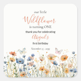 Adesivo Quadrado Little Wildflower Butterfly Meadow 1st Birthday