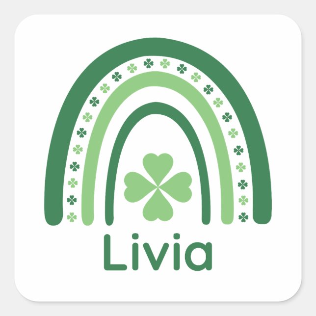 Adesivo Quadrado Livia Name Clover Boho Rainbow (Frente)