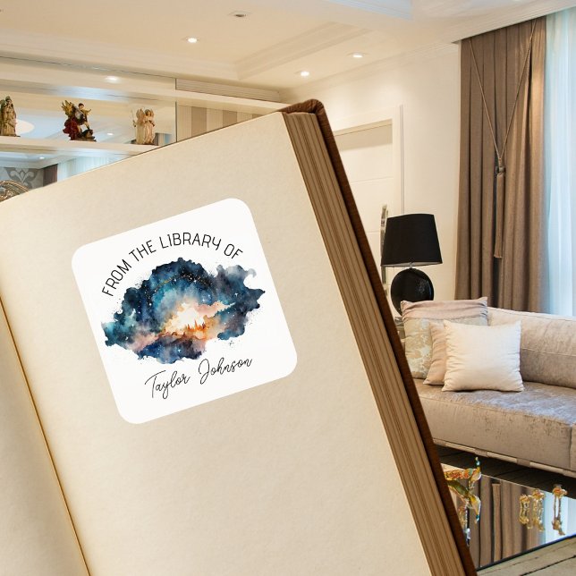 Adesivo Quadrado Livraria estelar celestial madeira de céu noturno  (Criador carregado)