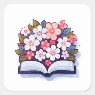 Adesivo Quadrado Livro aberto colorido com flores