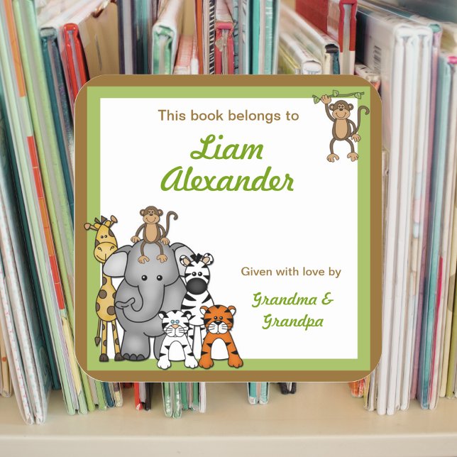 Adesivo Quadrado Livro de Animais da Selva Coloca Livro Verde (Criador carregado)