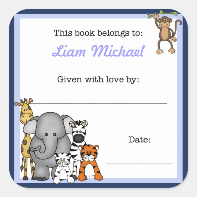 Adesivo Quadrado Livro de Animais Selvagens Planta Blue Boy BOOKPLA (Frente)