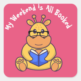 Adesivo Quadrado Livro de leitura de girafa engraçada e bonita