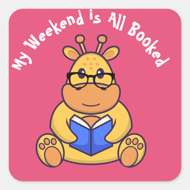 Adesivo Quadrado Livro de leitura de girafa engraçada e bonita (Frente)