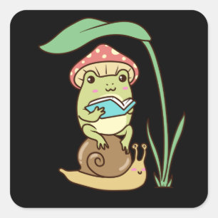 Adesivo Quadrado Livro de Leitura de Sapos Estéticos Cottagecore s