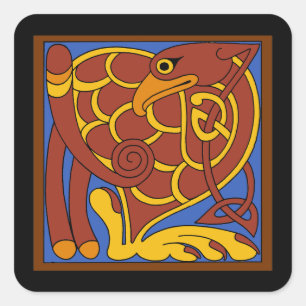 Adesivo Quadrado Livro De Pássaro Medieval Do Nó Celta Kells