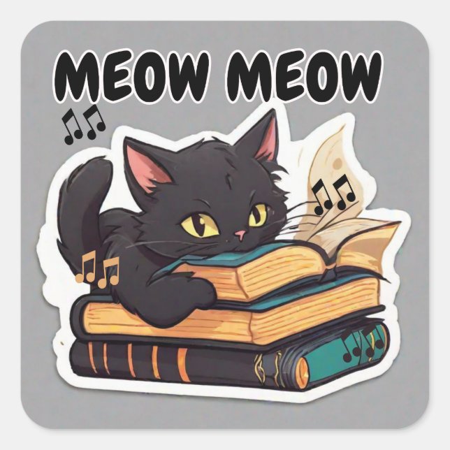 Adesivo Quadrado Livro Leitura De Gatos De Meia (Frente)