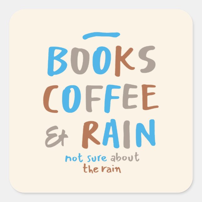 Adesivo Quadrado Livros Chuva de café Engraçada Bonita (Frente)