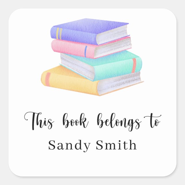 Adesivo Quadrado Livros de aquarelas - Este livro pertence a (Frente)