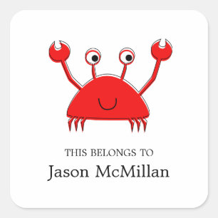 Adesivo Quadrado Livros de Caranguejo Vermelho Rótulos da identif