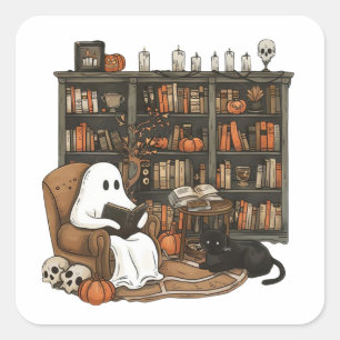 Adesivo Quadrado Livros de Leitura de Fantasma Retrô, Fantasma Bibl