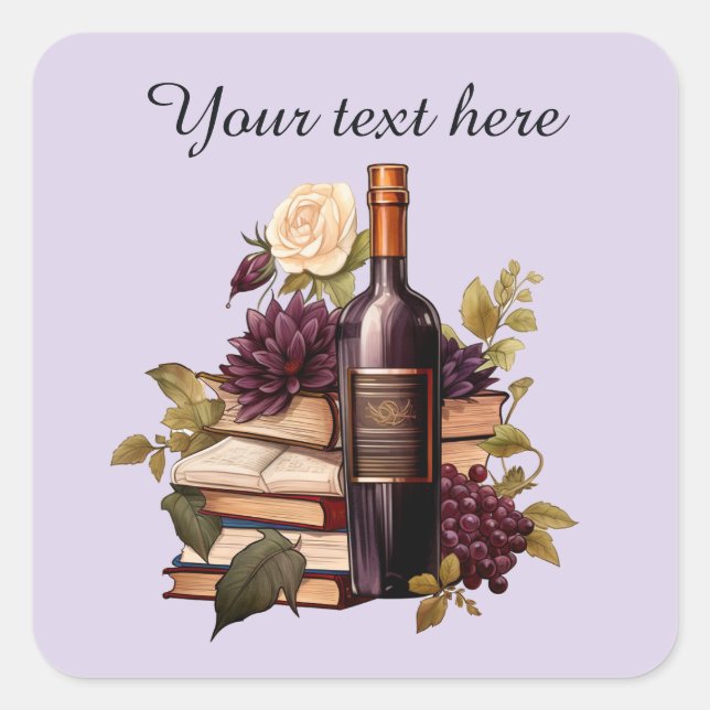 Adesivo Quadrado Livros de vinhos adicionam texto (Frente)