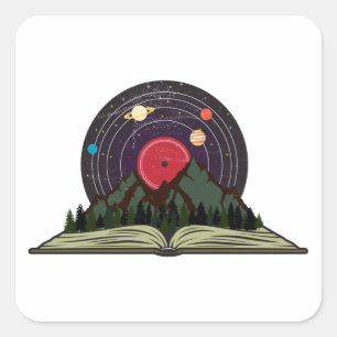 Adesivo Quadrado Livros e amantes da música recorde retrô-vinilo