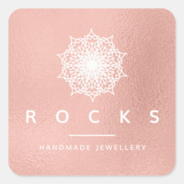 Adesivo Quadrado Liz Mandala Rosa Rosa Dourada Branco Metálico