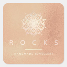 Adesivo Quadrado Liz Mandala Rosa Rosa Dourada Branco Metálico 3