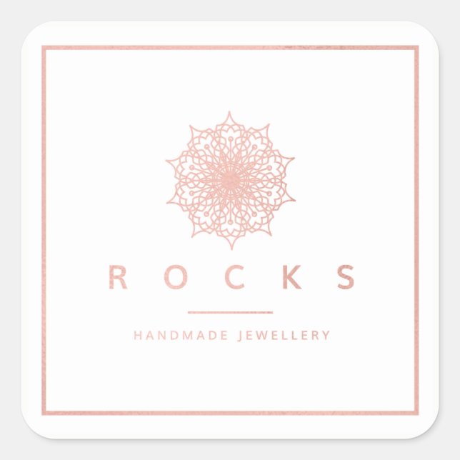 Adesivo Quadrado Liz Mandala Rosa Rosa Dourada Quadro Metálico (Frente)