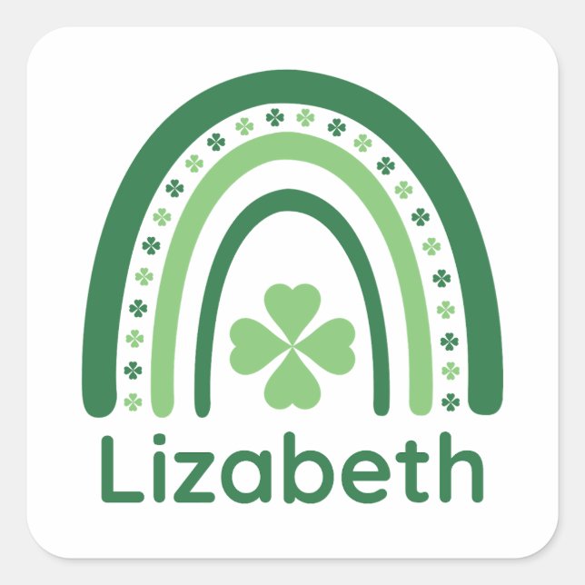 Adesivo Quadrado Lizabeth Name Clover Boho Rainbow (Frente)