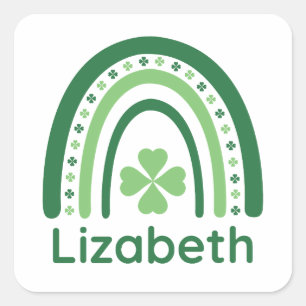 Adesivo Quadrado Lizabeth Nome Clover Boho Arco-íris
