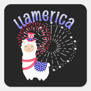 Adesivo Quadrado Llama Americano 4 de julho