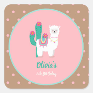 Adesivo Quadrado Llama Birthday Stickers