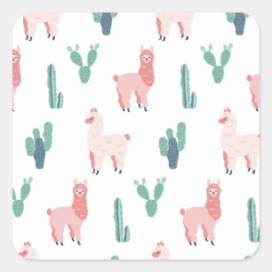 Adesivo Quadrado Llama Cactus Cute Animal Engraçado Padrão Quadrado