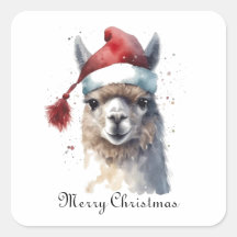 Llama de Natal com Chapéu de Papai Noel e Texto Pe