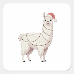 Adesivo Quadrado Llama Luzes de Natal Robusta Amante de Animais Alp
