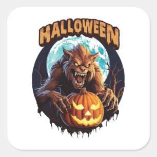 Adesivo Quadrado Lobisomem de Halloween