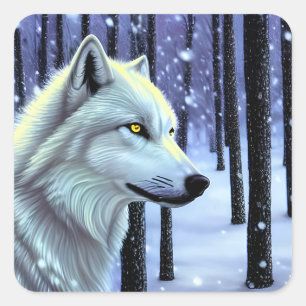 Adesivo Quadrado Lobo Branco na Neve