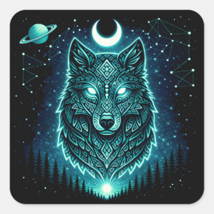 Adesivo Quadrado Lobo Celestial – Galáxia da Uiva Selvagem