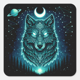 Adesivo Quadrado Lobo Celestial – Galáxia da Vida Selvagem Uivo Cós