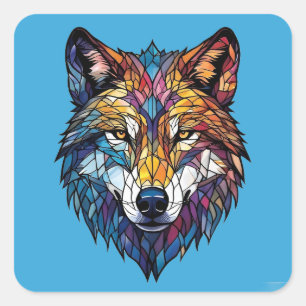 Adesivo Quadrado Lobo Colorido em Silhueta em Mosaico de Vidro Colo