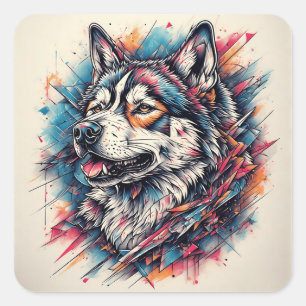 Adesivo Quadrado Lobo com Elementos Geométricos e Cores Vibrantes