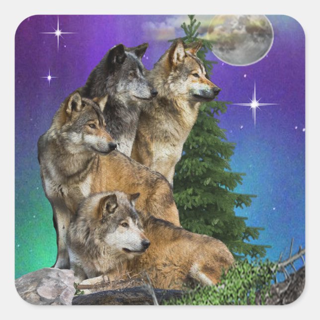 Adesivo Quadrado Lobo e Lua (Frente)
