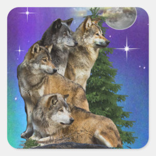 Adesivo Quadrado Lobo e lua