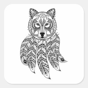 Adesivo Quadrado Lobo inspirado com Dreamcatcher