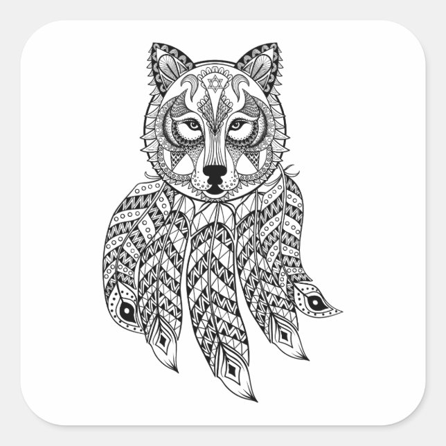 Adesivo Quadrado Lobo inspirado com Dreamcatcher (Frente)