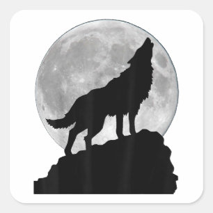 Adesivo Quadrado Lobo na Lua da Camisa T - Legal cão de cheio como