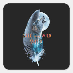 Adesivo Quadrado Lobo na ponta que uivava até à lua (2)