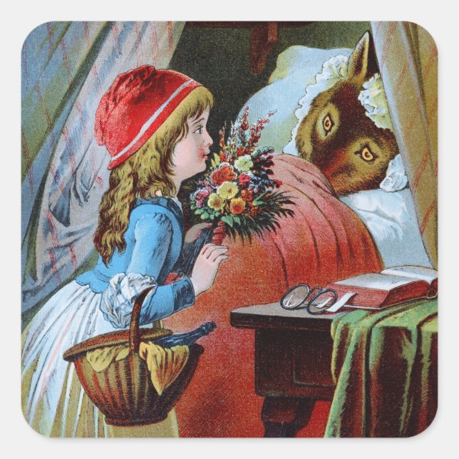 Adesivo Quadrado Lobo na vovó cama (Frente)