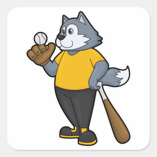 Adesivo Quadrado Lobo no Baseball com bastão de beisebol (Frente)