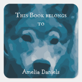 Adesivo Quadrado Lobo Solitário Azul Este Livro Pertence A