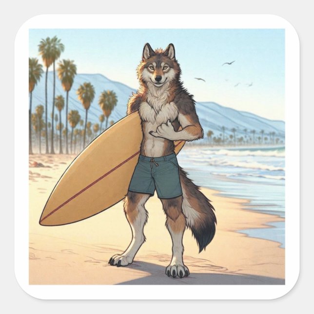 Adesivo Quadrado Lobo Surfista   (Frente)