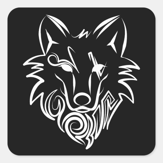 Adesivo Quadrado Lobo Tribal Negro e Branco (Frente)