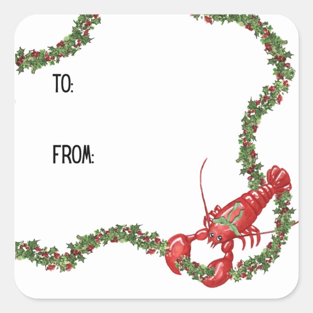 Adesivo Quadrado Lobsters and Holly Boughs Sticker (Frente)