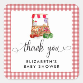 Adesivo Quadrado Locally Grown Baby Shower Carrots Gingham